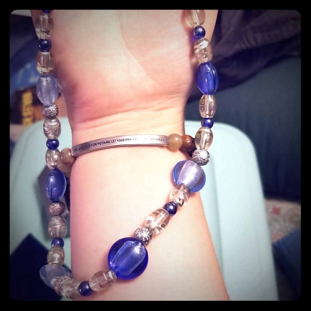 Blue homemade beaded necklace